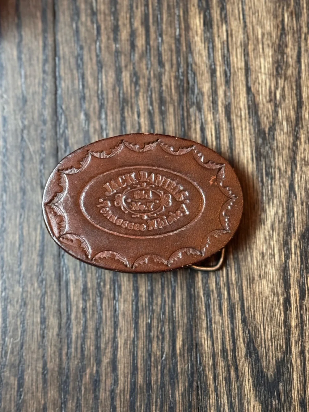 Jack Daniel’s Brown Oval Leather Belt Buckle with Embossed Logo
